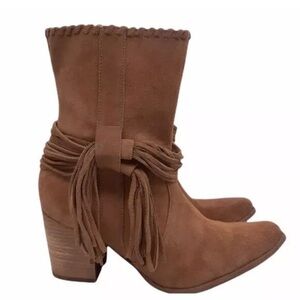 Chocolat Blu Brown Western Fringe Suede Pointed Toe Heeled  Cowboy zip Boots